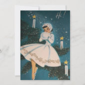 Retro Meisje in Wit Aangepaste Kerstmis Feestdagenkaart (Voorkant)