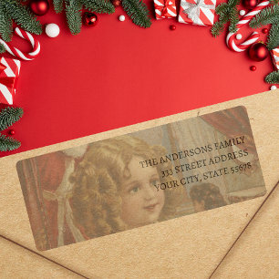 Retro Meisje Kerstman Pop Adreslabel Etiket