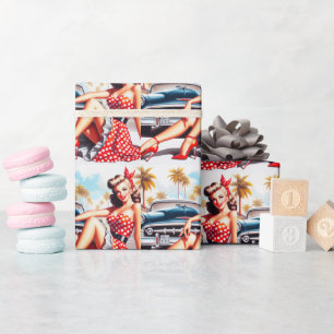 Retro Meisje Klassieke Pin Up Cadeaupapier
