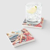 Retro Meisje Klassieke Pin Up Stenen Onderzetter (Zijkant)