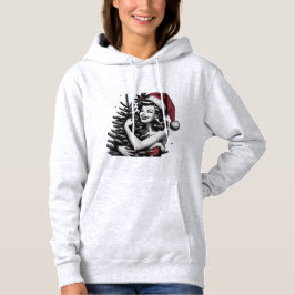 Retro Meisje Knuffelen De Kerstboom Hoodie
