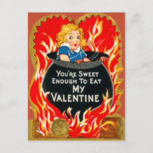  retro meisje kookt in ketel Valentijn Feestdagenkaart