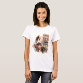 Retro Meisje Lezen Boek door Window Flower T-shirt (Voorkant volledig)