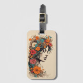 Retro Meisje met Bloemen in haar haar Bagagelabel (Voorkant (verticaal))