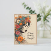 Retro Meisje met Bloemen in haar haar Briefkaart (Staand voorkant)