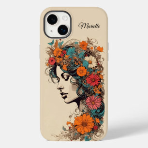Retro meisje met bloemen in haar haar Case-Mate iPhone 14 plus hoesje
