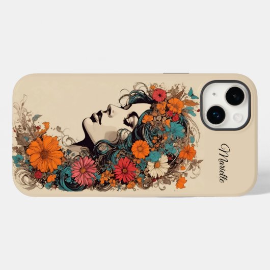 Retro Meisje met Bloemen in haar haar Case-Mate iPhone Case (Achterkant (horizontaal))