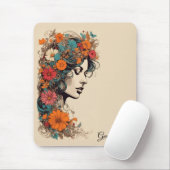 Retro Meisje met Bloemen in haar Haar Mousepad Muismat (Met muis)