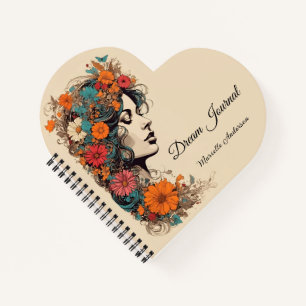 Retro Meisje met Bloemen in haar Haar Notitieboek