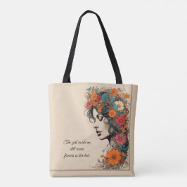 Retro Meisje met Bloemen in haar haar Tote Bag