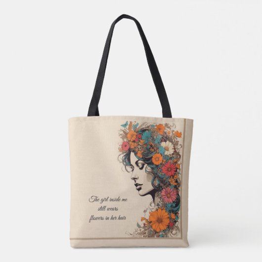 Retro Meisje met Bloemen in haar haar Tote Bag (Achterkant)