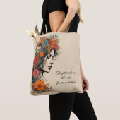 Retro Meisje met Bloemen in haar haar Tote Bag (Dichtbij)