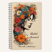 Retro Meisje met bloemen in haar Hair Bullet Journ Notitieboek (Voorkant)