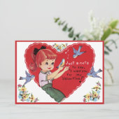  Retro Meisje met Bluebirds Custom Valentijn Feestdagenkaart (Staand voorkant)