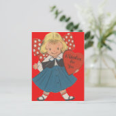 retro meisje met hart Valentijn Kaart (Staand voorkant)