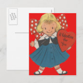 retro meisje met hart Valentijn Kaart (Voorkant / Achterkant)