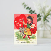Retro Meisje Met Kat Valentijn Kaart (Staand voorkant)