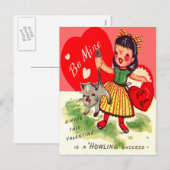 Retro Meisje Met Kat Valentijn Kaart (Voorkant / Achterkant)