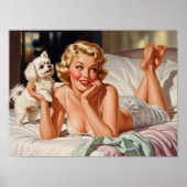 Retro Meisje met Maltese Hond 50's Pin-up Art Poster (Voorkant)