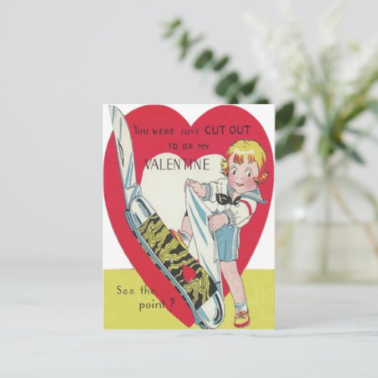  retro meisje met mes Valentijn Kaart (Staand voorkant)