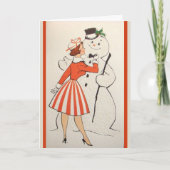 retro meisje met sneeuwpop aangepaste kerst feestdagen kaart (Voorkant)