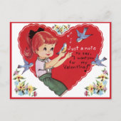  Retro-meisje met Valentijnsdag voor blauwvogels Briefkaart (Voorkant)