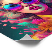 Retro meisje met zonnebril en bloemen poster (Hoek)