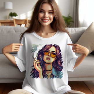 Retro meisje met zonnebril t-shirt