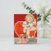  Retro Meisje op Telefoon Valentijn Kaart (Staand voorkant)