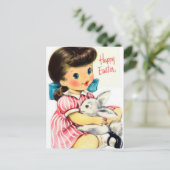 Retro  meisje Paashaas briefkaart (Staand voorkant)