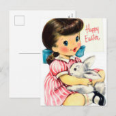 Retro  meisje Paashaas briefkaart (Voorkant / Achterkant)
