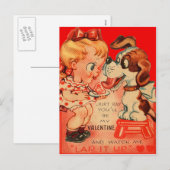  Retro Meisje & Puppy Valentijn Kaart (Voorkant / Achterkant)