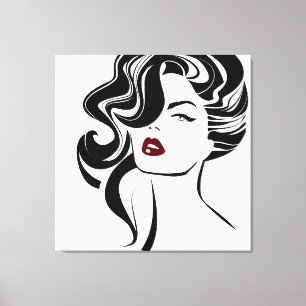 Retro meisje rode lippen canvas afdruk