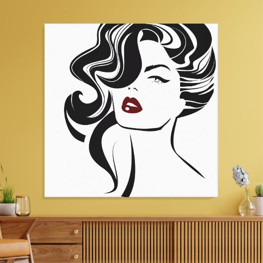 Retro meisje rode lippen canvas afdruk (Insitu (Woonkamer))