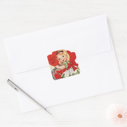 retro meisje Valentijn Vakantie sticker (Envelop)