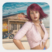 Retro Meisje verlaten benzinestation Stickers (Voorkant)