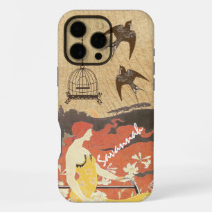 Retro Meisje Vogels Vogelkooi Fiets iPhone 16 Pro Max Hoesje