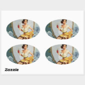 retro meisje Vrijgezellenfeest Tea Party dank u Ovale Sticker (Vel)