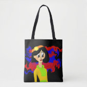 Retro Meisje Zwarte Tote Tas (Voorkant)