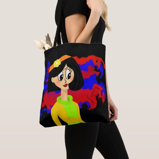 Retro Meisje Zwarte Tote Tas (Dichtbij)
