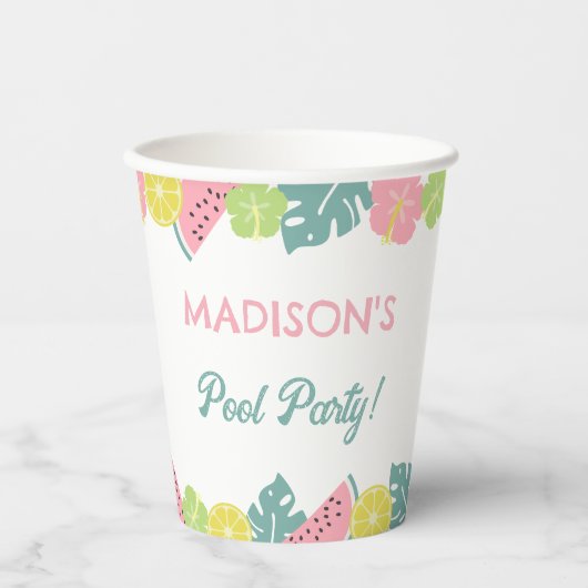 Retro Meisje Zwembad Party Banner Papieren Bekers (Voorkant)
