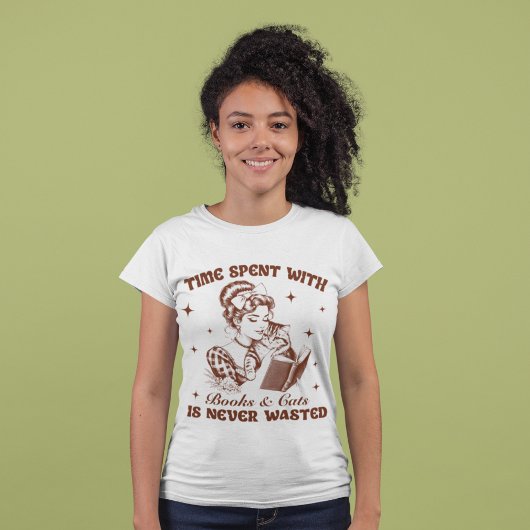 Retro meisjes boeken en katten t-shirt