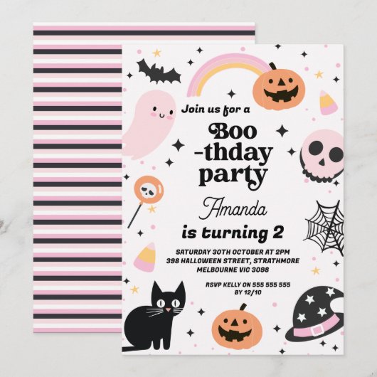 Retro Meisjes Boothday Halloween Verjaardag Kaart (Voorkant / Achterkant)