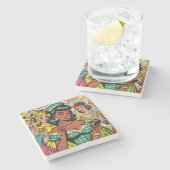 Retro Meisjes Comics Stenen Onderzetter (Zijkant)