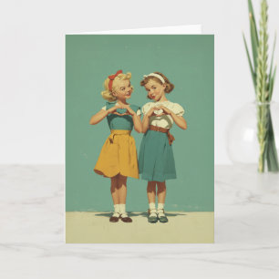 Retro Meisjes Delen Hartelijke Vreugde Kaart