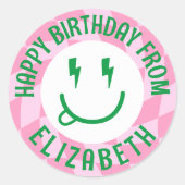 Retro Meisjes Gelukkig Gezicht Verjaardagscadeau S Ronde Sticker (Voorkant)