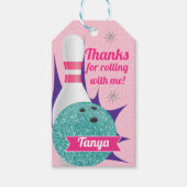 Retro Meisjes Glitter Bowling Tenpin Party Cadeaulabel (Voorkant)