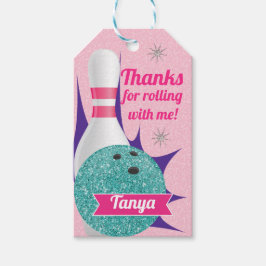 Retro Meisjes Glitter Bowling Tenpin Party Cadeaulabel