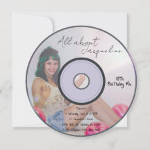 Retro Meisjes Muziek CD Verjaardagsuitnodiging
