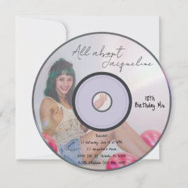 Retro Meisjes Muziek CD Verjaardagsuitnodiging Kaart